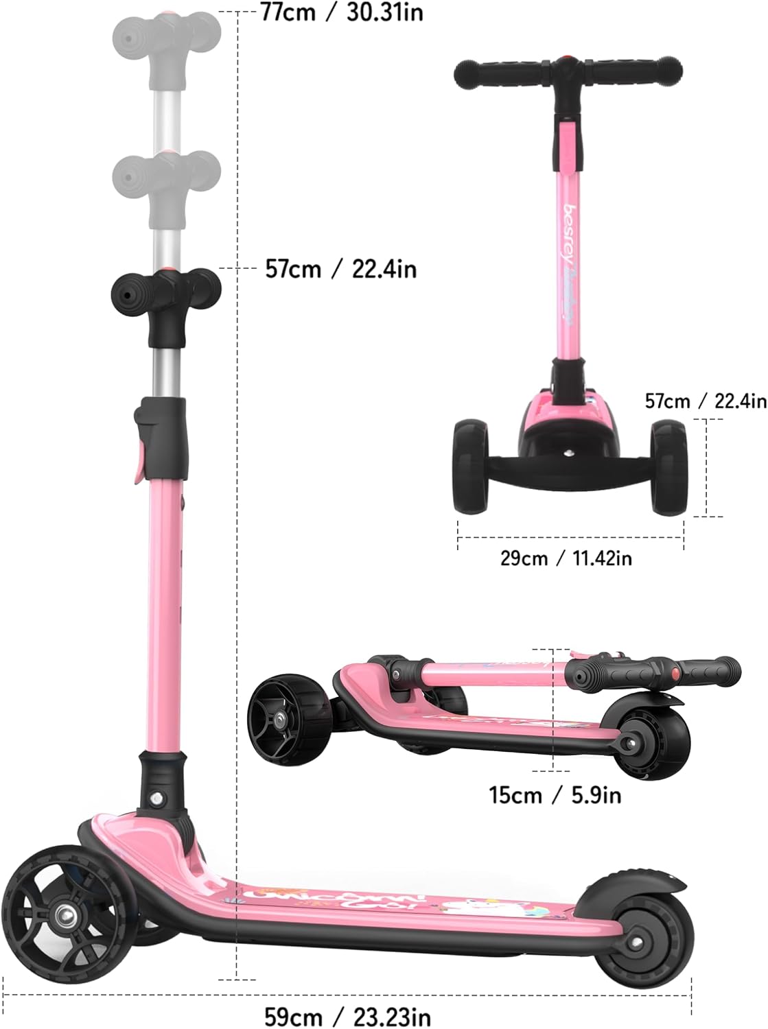 besrey 3 Wheel Scooter for Kids Ages 3-10 with 4 Adjustable Height