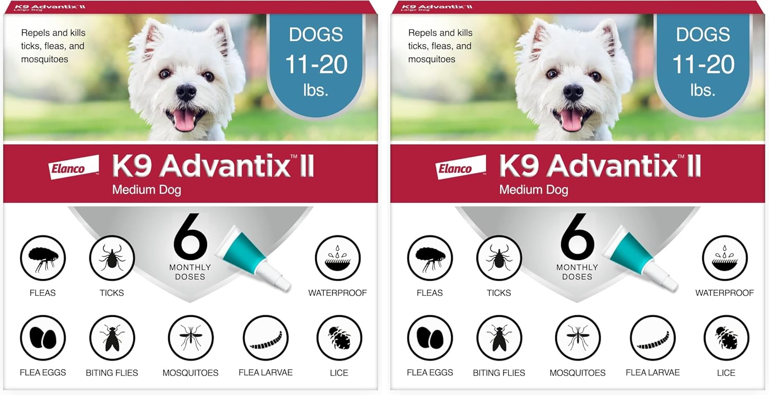 K9 Advantix II Medium Dog Vet-Recommended Flea, Tick & Mosquito Treatment & Prevention | Dogs 11-20 lbs. | 6-Mo Supply
