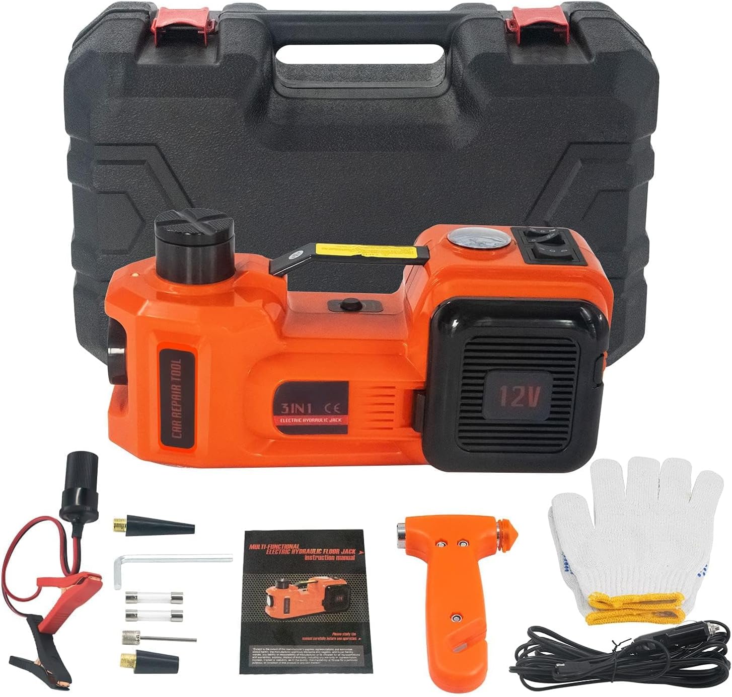 E-HEELP Electric Car Jack Kit 5 Ton 12V with Impact Wrench, 6.1-17.7 in