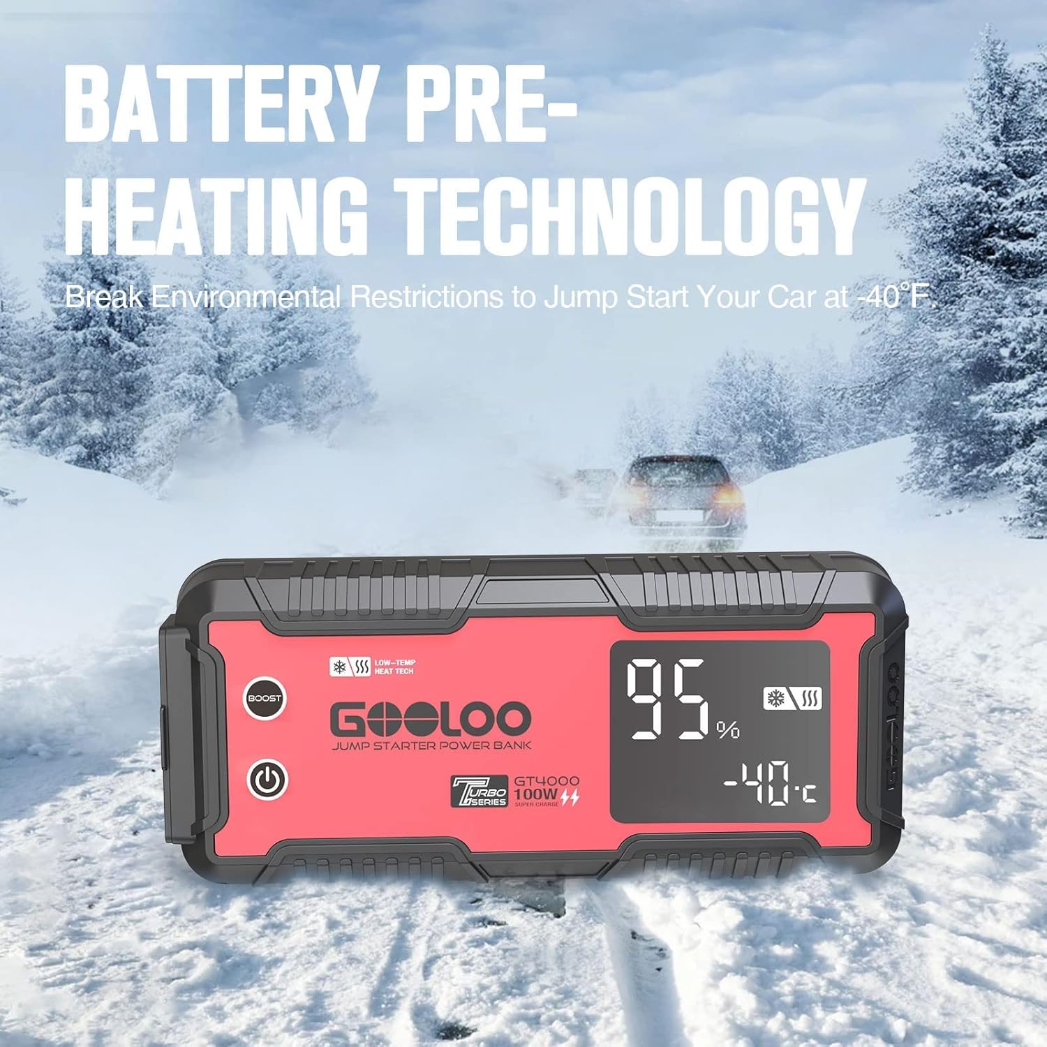 GOOLOO GT4000 Arctic Jump Starter with -40°F Battery Preheat Technology | 4000A Peak Jump Box for 12L Gas & 10L Diesel - 100W Two-Way Fast Charging