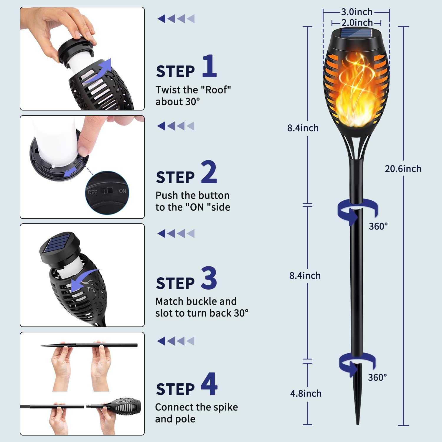 KYEKIO 12Pack Solar Torch Light with Flickering Flame for Halloween Decor
