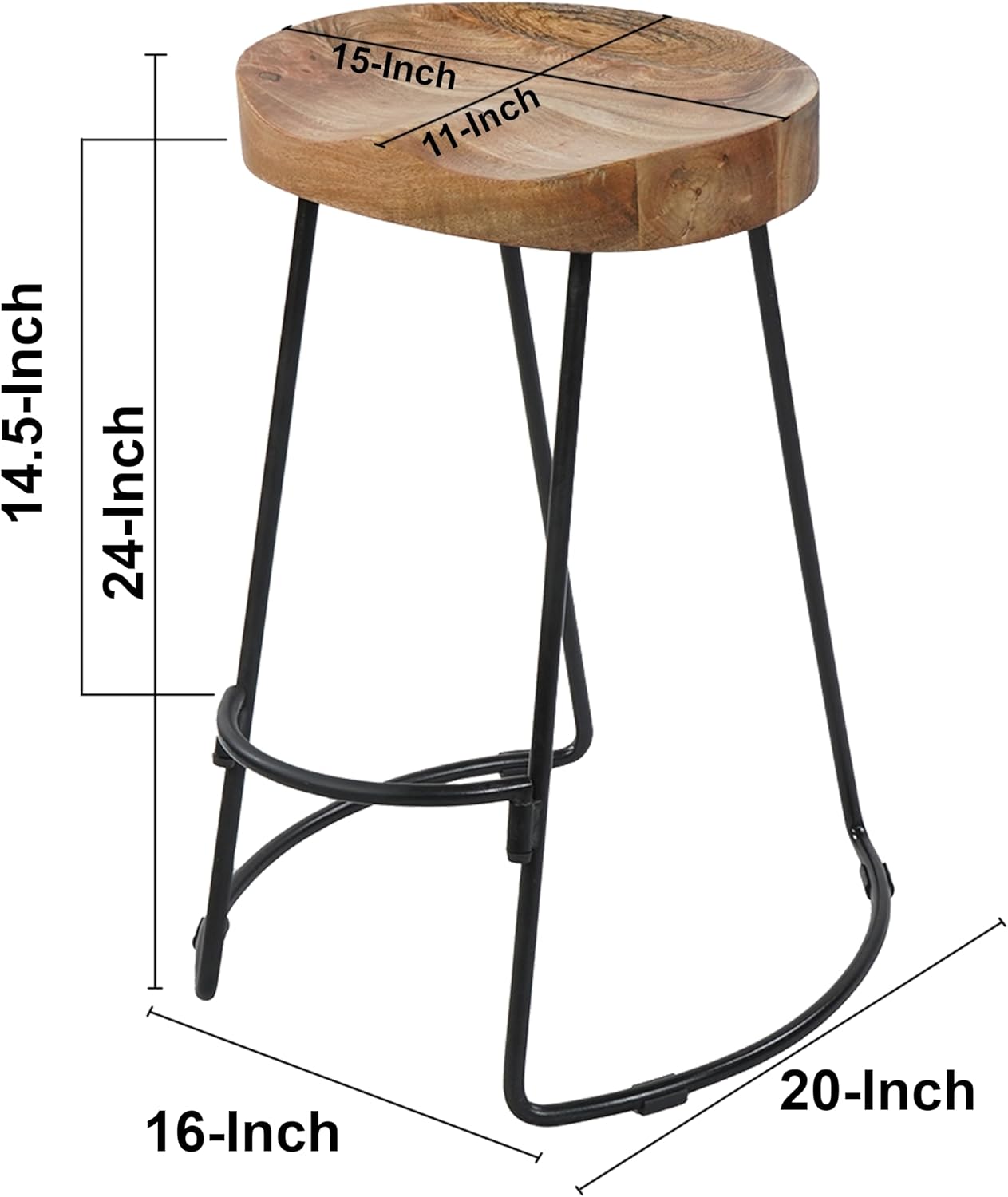 The Urban Port 24 Inch Wooden Saddle Seat Barstool