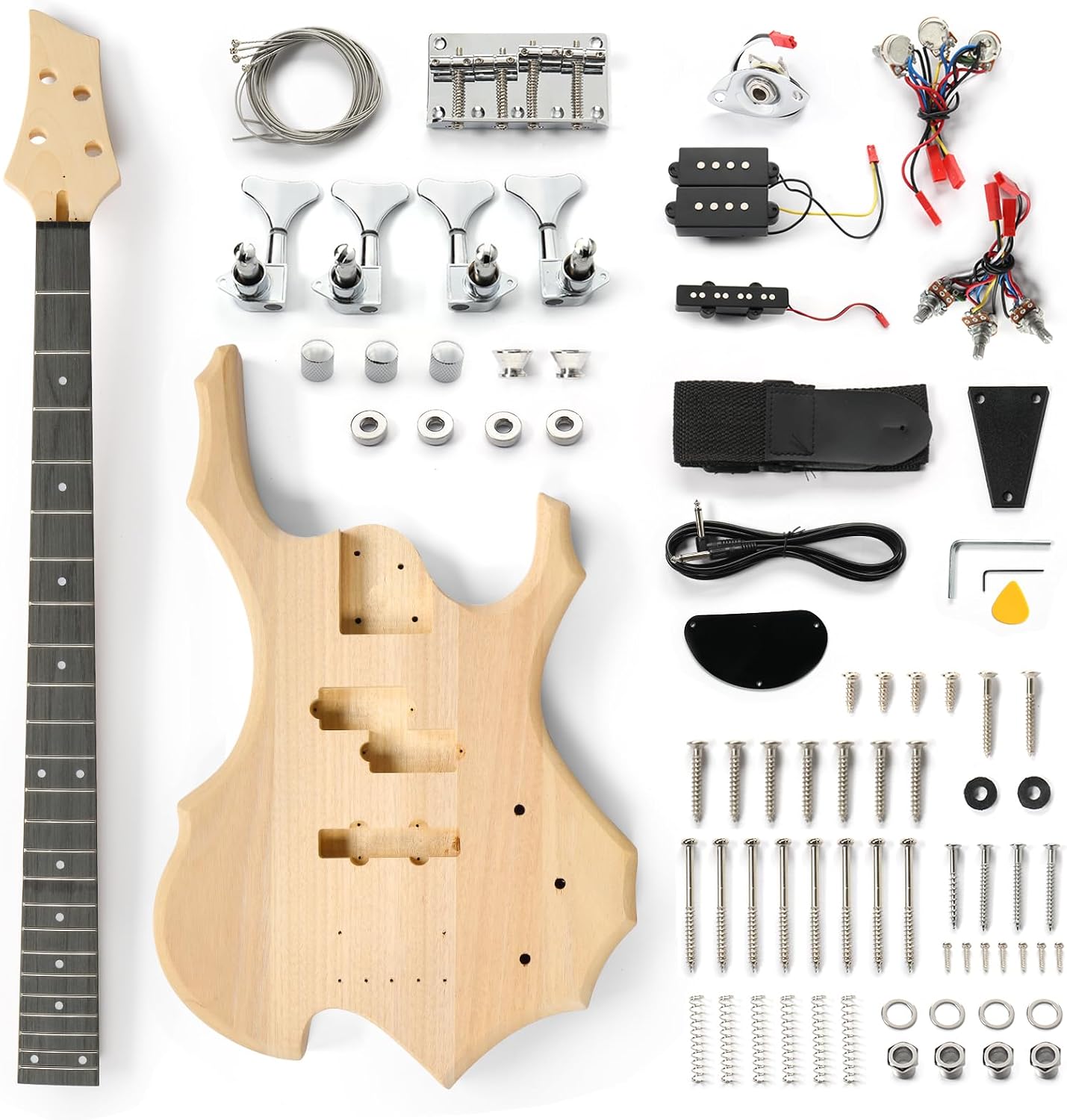 Ktaxon DIY Electric Guitar Kit, 44Inch DIY Bass Guitar Kit (KIB) | Mahogany Body, Solid Wood Fingerboard and Maple Neck, Easy Installation & All Accessories Included to Build Your Own Guitar