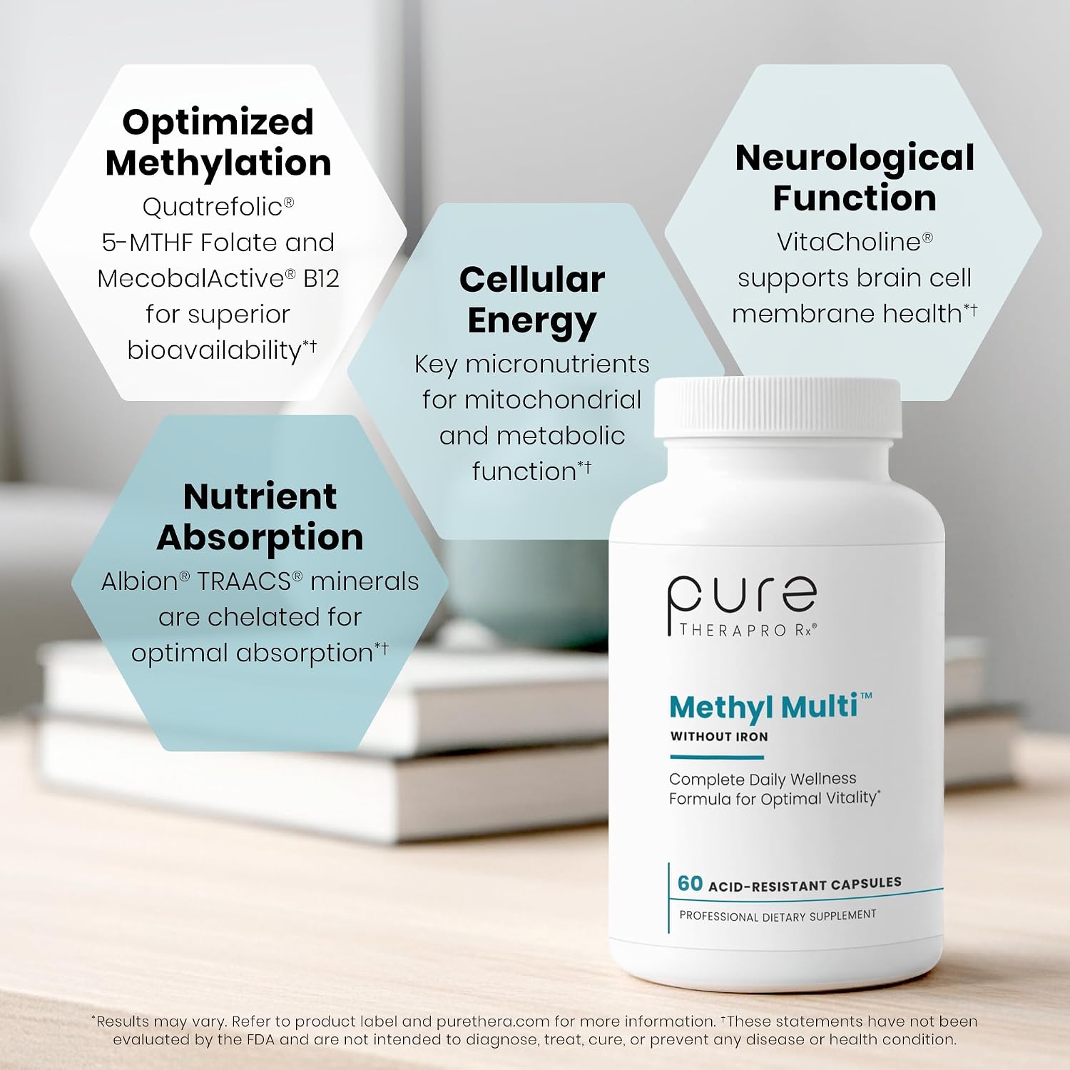 Pure Therapro Rx Methyl Multi Without Iron, Multivitamin, 240 Capsules | Includes Methyl B12 & Methylfolate, For Men & Women, Made in USA, 4-Month Supply