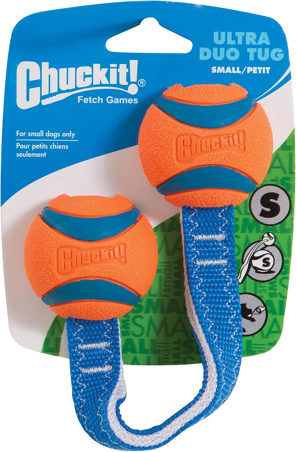 Chuckit! Ultra Tug Dog Toy - Ultra Ball on a Durable Nylon Cord Handle - Fetch and Tug-of-War Toy for Dogs - Size Large - For Breeds 60-100 lbs - 3-inch Diameter - Orange and Blue