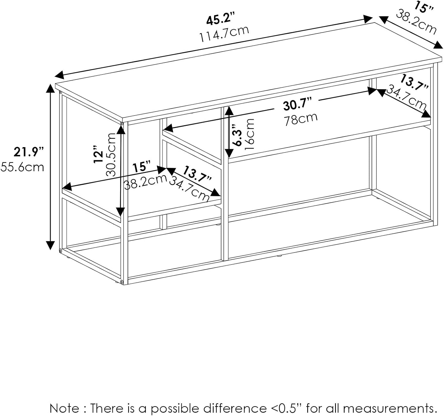 Furinno Moretti 3-Tier Metal Frame TV Stand, French Oak Grey
