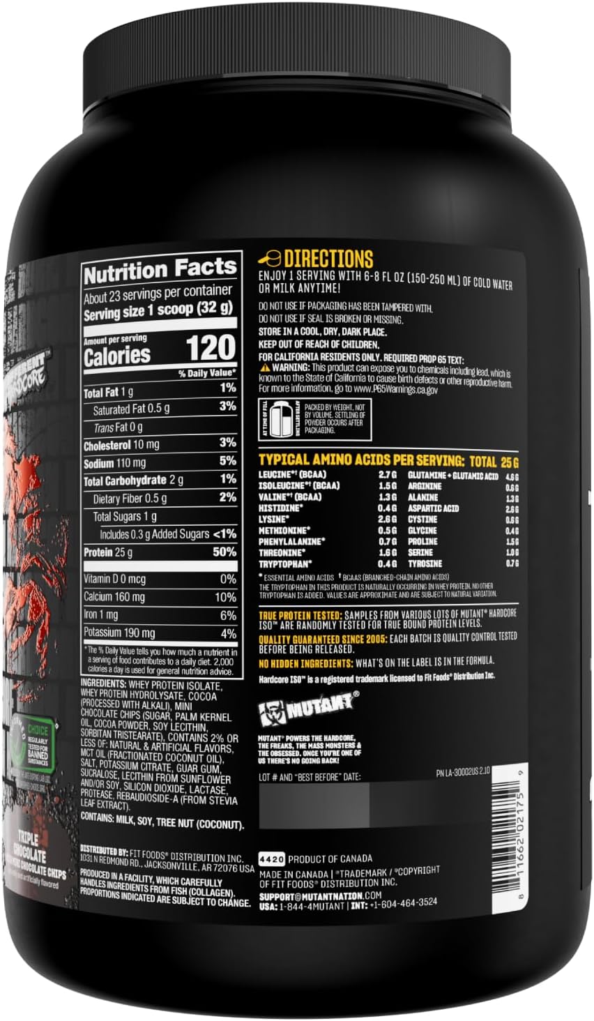 Mutant Hardcore ISO, Whey Protein Isolate, Triple Chocolate, 1.6 lb