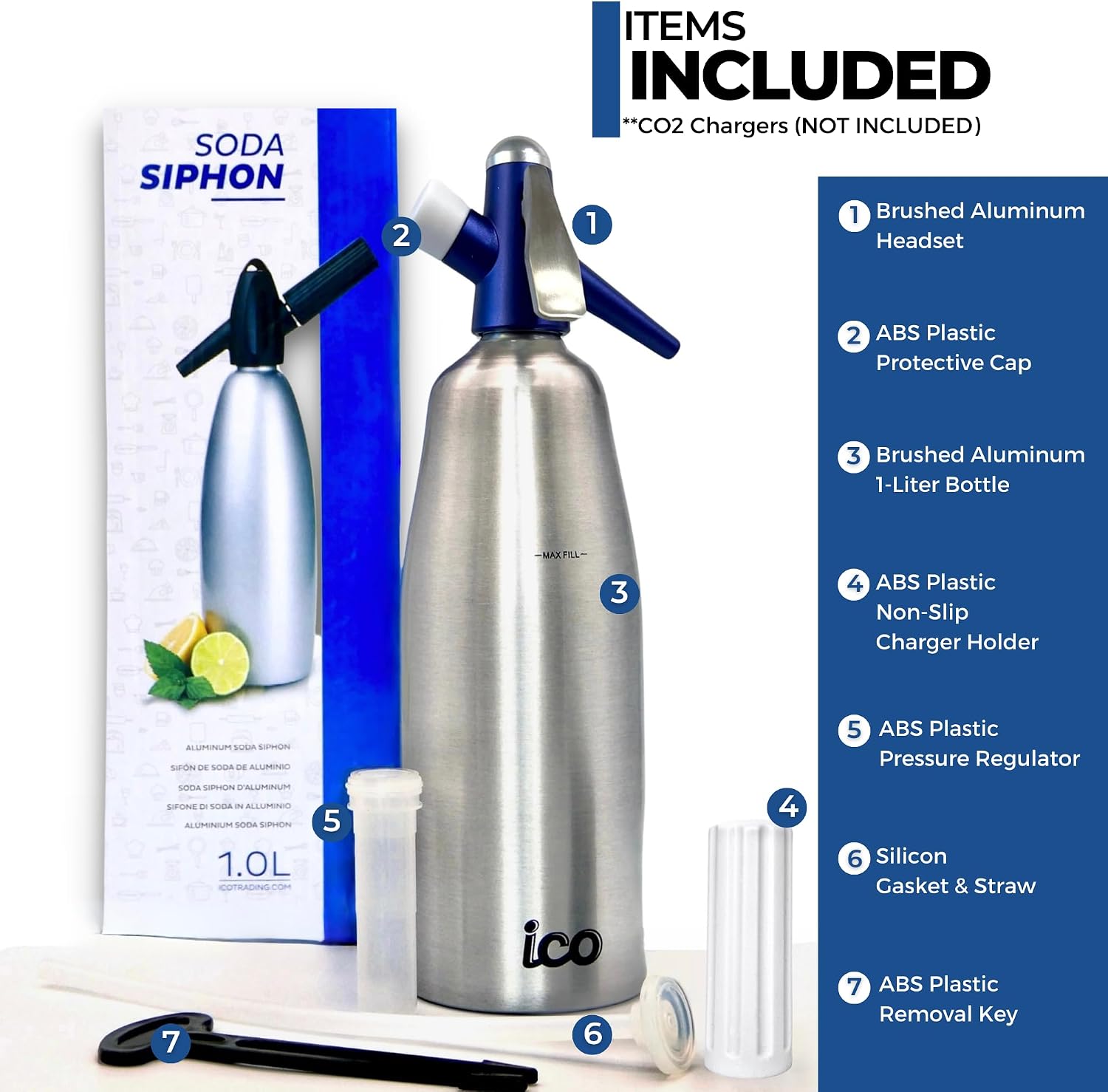 Premium Soda Siphon (1-Pint), Portable Sparkling Water Maker and Soda Maker | Carbonated Water Machine to Make Soda Water, Cocktails, Hard Seltzers