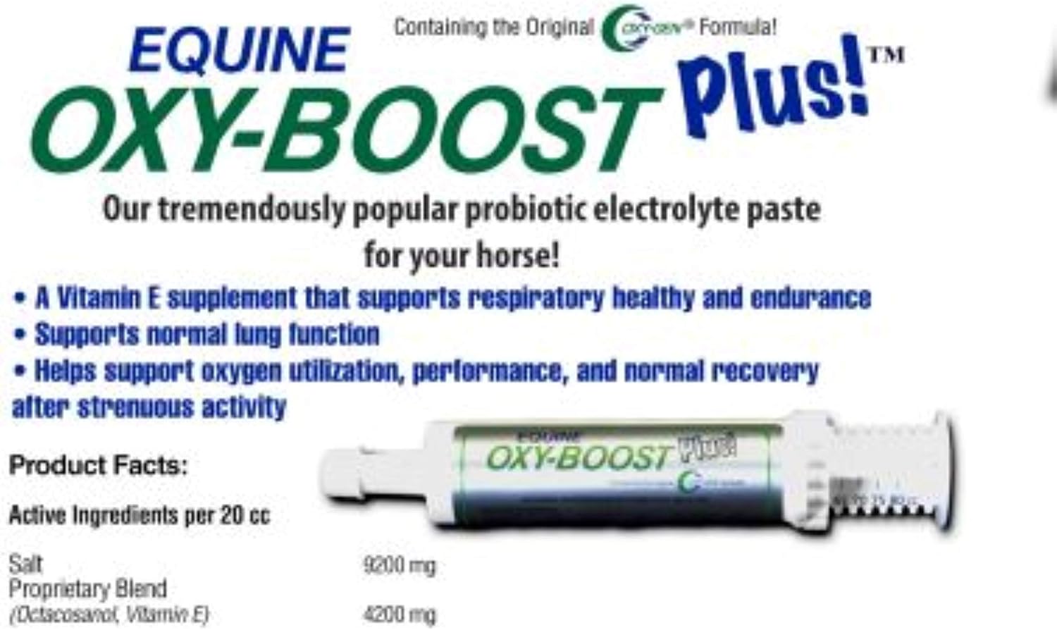 Oxy-Gen Oxy-Boost Probiotic Electrolyte Paste for Horses | Contains Vitamin E, Omega 3