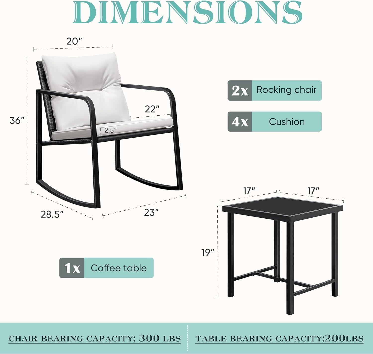 Greesum 3 Pieces Rocking Wicker Bistro Set,Patio Conversation Sets,Beige