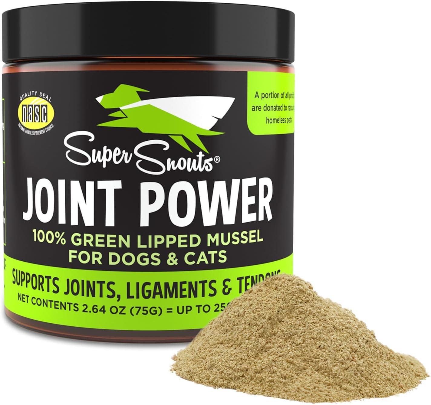 Joint Power Supplement Powder for Dogs & Cats, 2.64 oz Jar | Joint Supplement Powder made with 100% Green Lipped Mussels to Support Joints, Tendons, and Ligaments