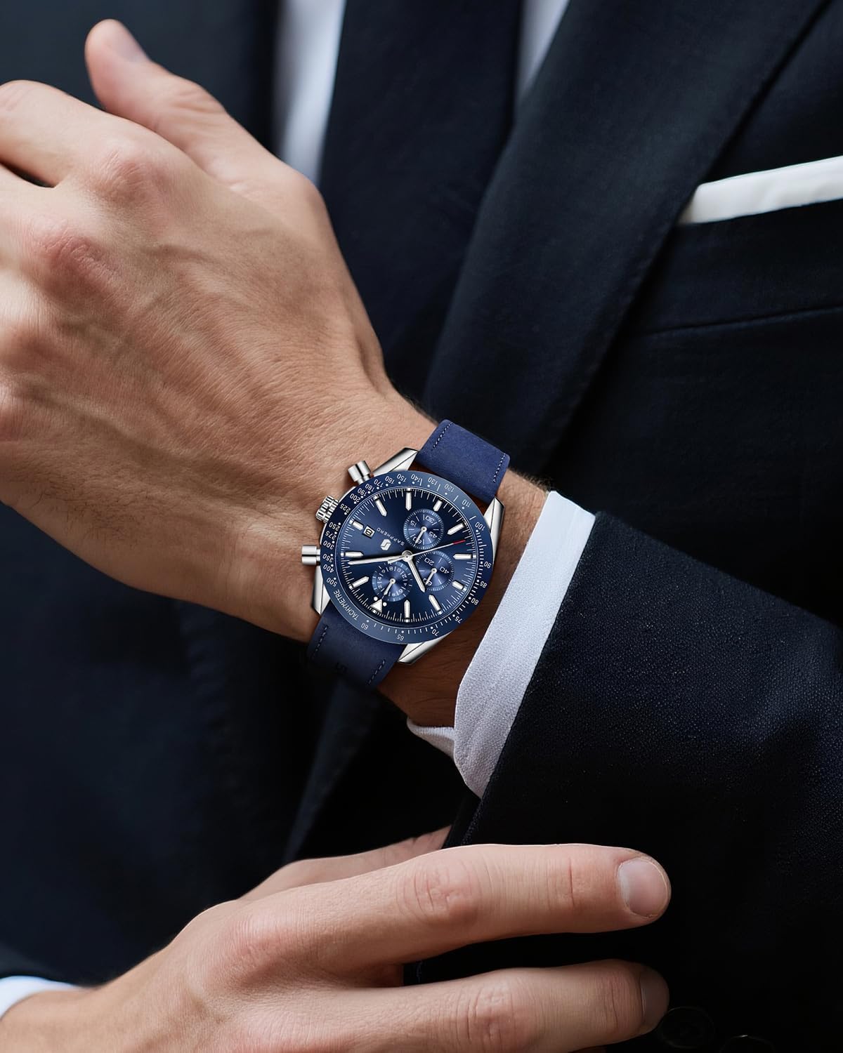 BENYAR Watch for Men Analog Quartz Chronograph Waterproof Luminous Designer Mens Wrist Watches Business Work Sport Casual Dress Watch with Silicone Strap Elegant Gifts for Men