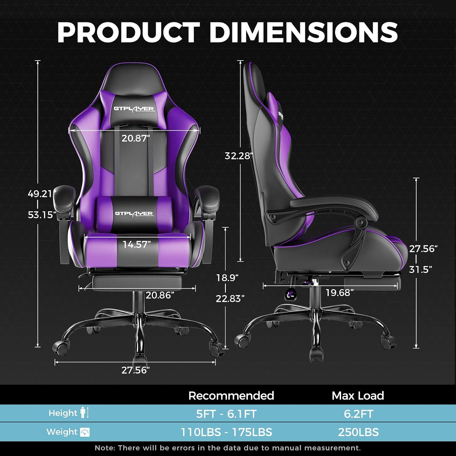 GTPLAYER Gaming Chair, Computer Chair with Footrest and Lumbar Support