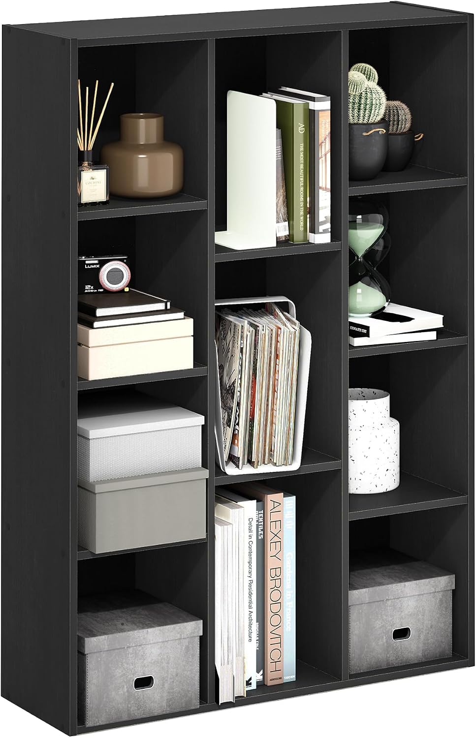 Furinno LUDER Book Shelf, 5-Cube Bookshelf, Reversible Bookcase, 9.4 x 19.5 x 31.5, Easy Assembly, for Living Room, Bedroom, Home Office, White