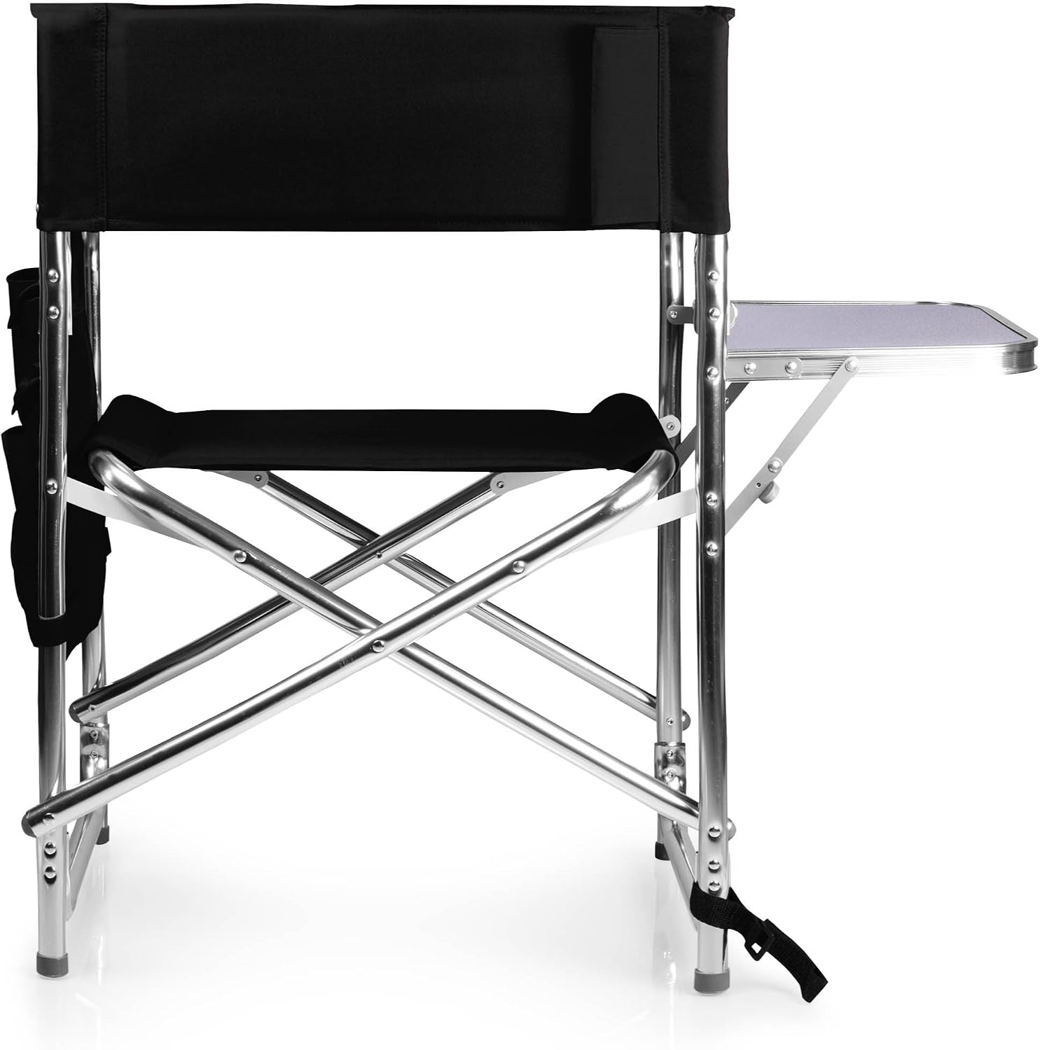 PICNIC TIME Sports Chair with Side Table and Armrest Caddy, Lightweight Aluminum Folding Outdoor Camping Chair for Adults, Portable Director Style Lawn Seating with Pockets & Carry Strap, (Navy Blue)