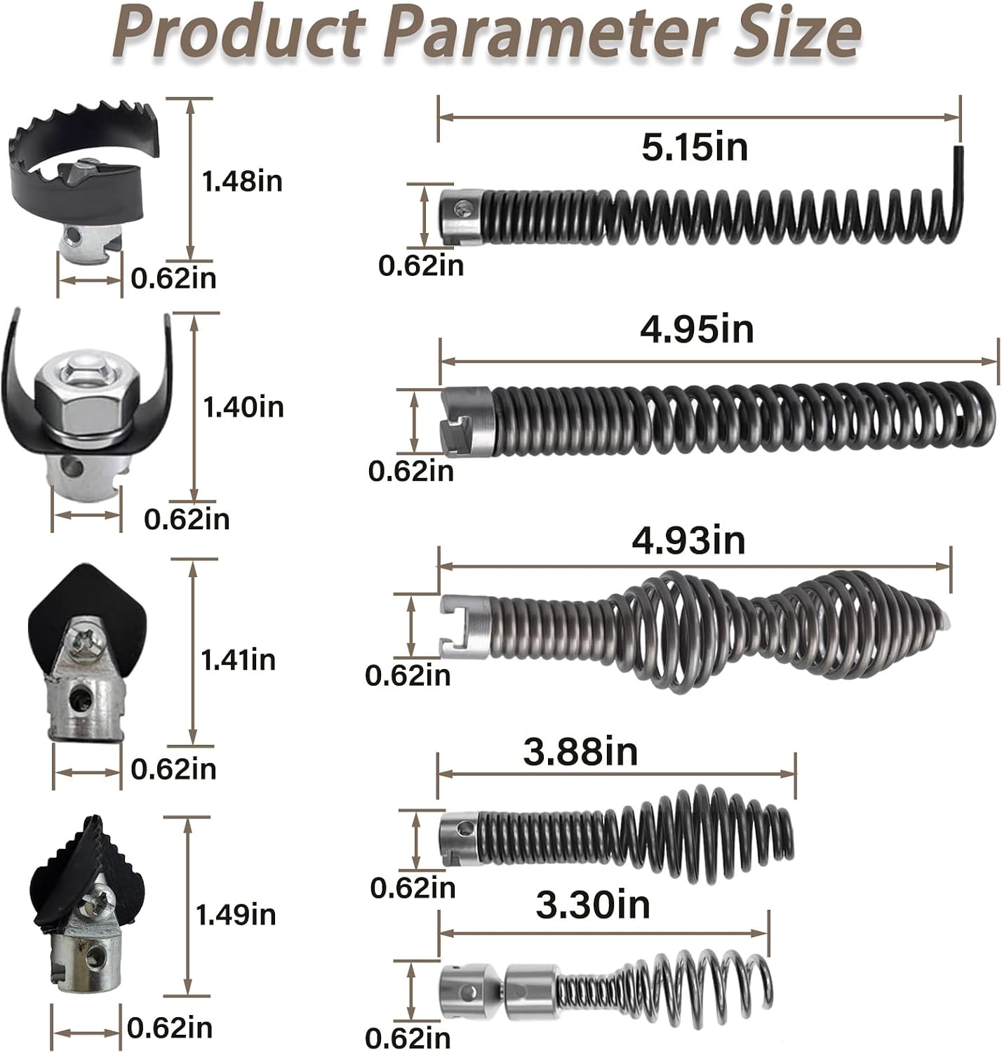 10 Pcs Drain Snake Drill Attachment Cutter and Auger Kit Compatible with RIDGID K-400 C-4 C-6 C-7 C-8 and C-9 Drain Cleaning Machine