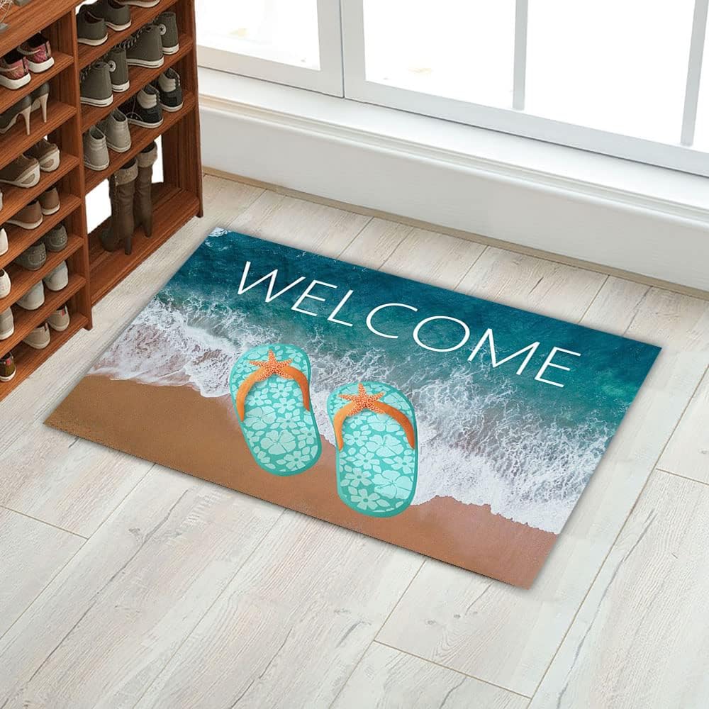 Flip Flops Welcome Mat,Beach Door Mat,Coastal Beach Doormat