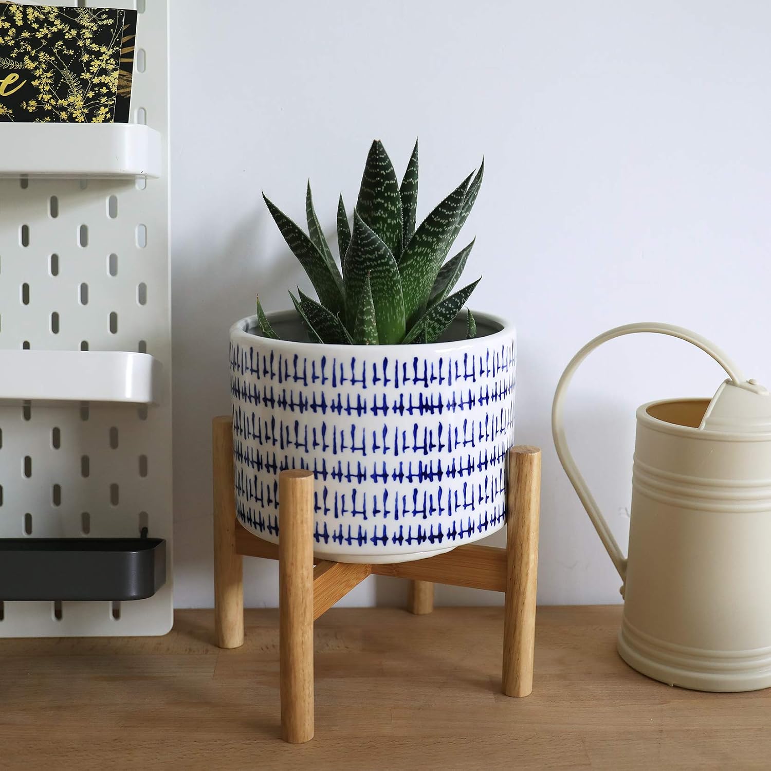 LA JOLIE MUSE Ceramic Planter with Wood Stand