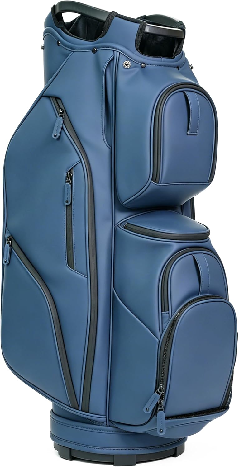 14-Way Full Length Dividers Golf Cart Bag - Waterproof Synthetic Leather Golf Bag with 15 Pockets, Durable Golf Club Bag for Men & Women, Available in Black, Blue, Gray
