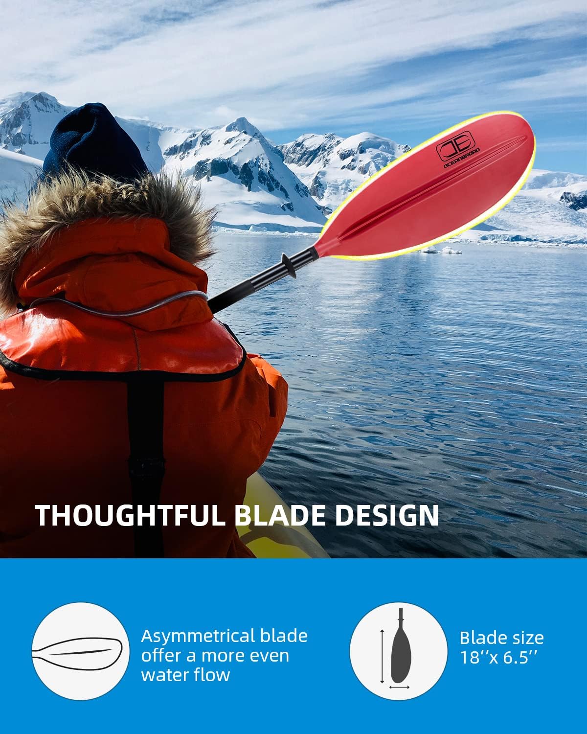 OCEANBROAD Kayak Paddle 86in/218cm, 90.5in/230cm, 95in/241cm Alloy Shaft Kayaking Boating Canoeing Oar with Paddle Leash