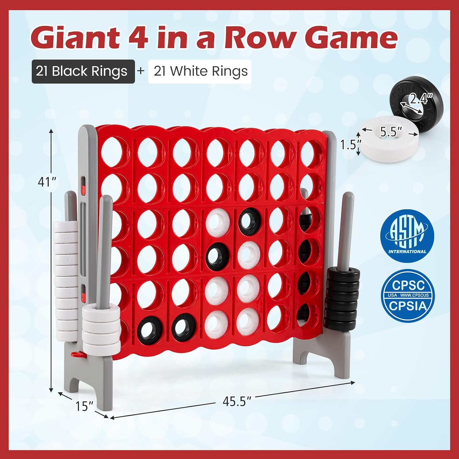 Costzon Giant 4-in-A-Row, Jumbo 4-to-Score Giant Game Set for Kids & Adults, Indoor Outdoor Yard Connect Game