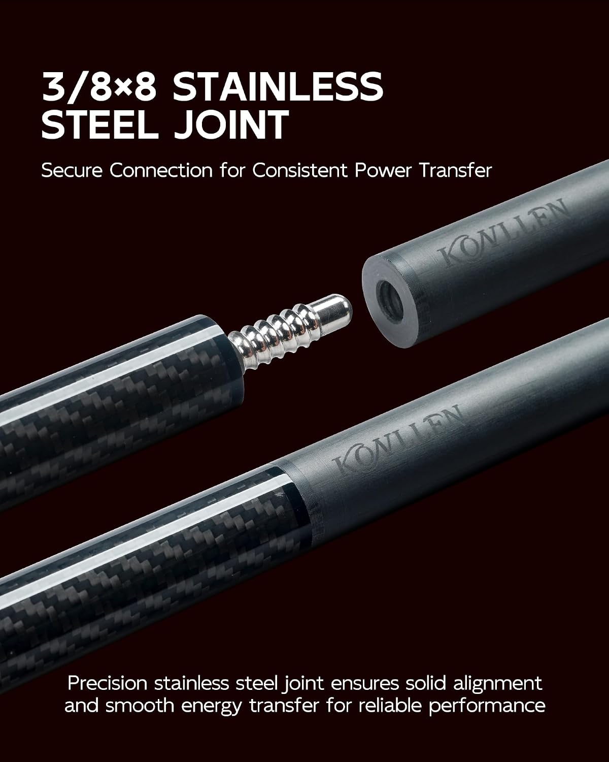 KONLLEN Carbon Fiber Break Cue, 58-Inch Pool Stick, 13mm Tip | Carbon shaft, 2-piece design, firm tip setup, built for dedicated break shots