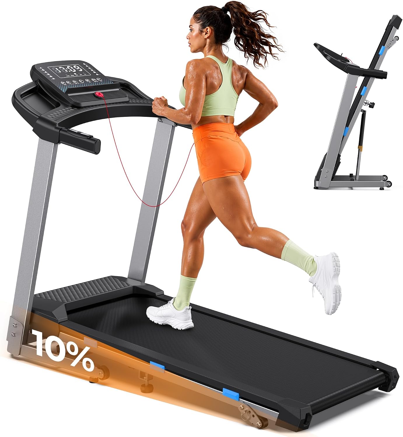 Cardirun Foldable Treadmills for Home with 10% Incline, 400 LBS Capacity | 3.5HP Quiet Running Treadmill, 40" x 16" Wide Belt, Max 7.6 MPH