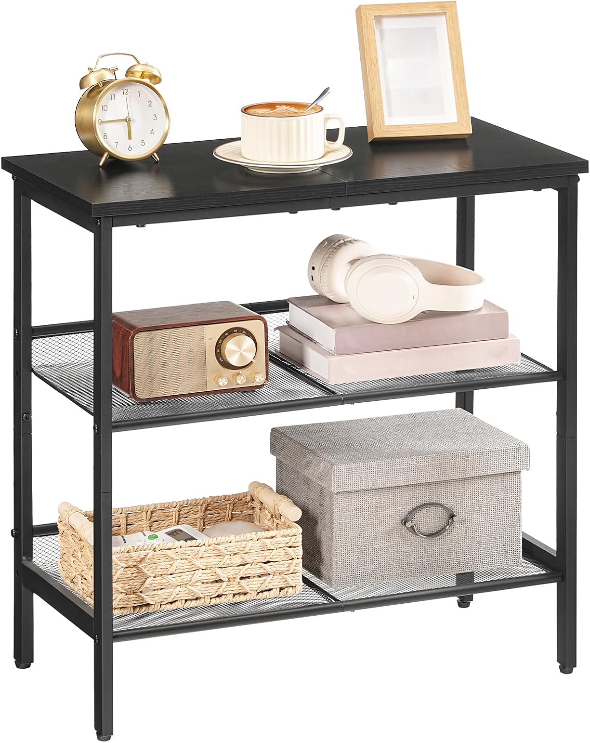 HOOBRO End Table, 3-Tier Narrow Side Table, Nightstand with 2 Flat or Slant Adjustable Shelves for Small Spaces, Hallway, Living Room, Bedroom, Sturdy