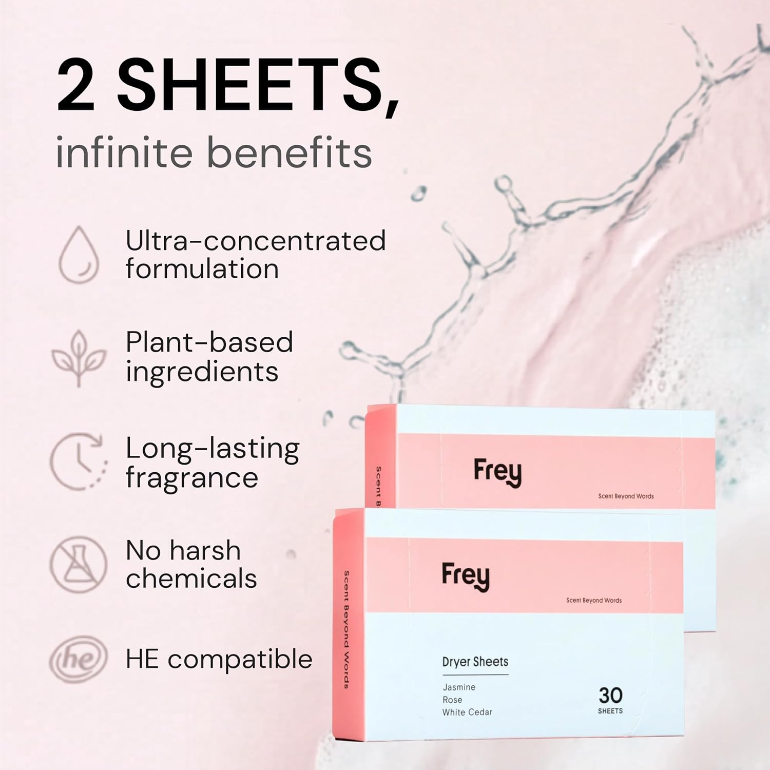 FREY Naturally Scented Dryer Sheets, 2-Pack, Jasmine Meadow