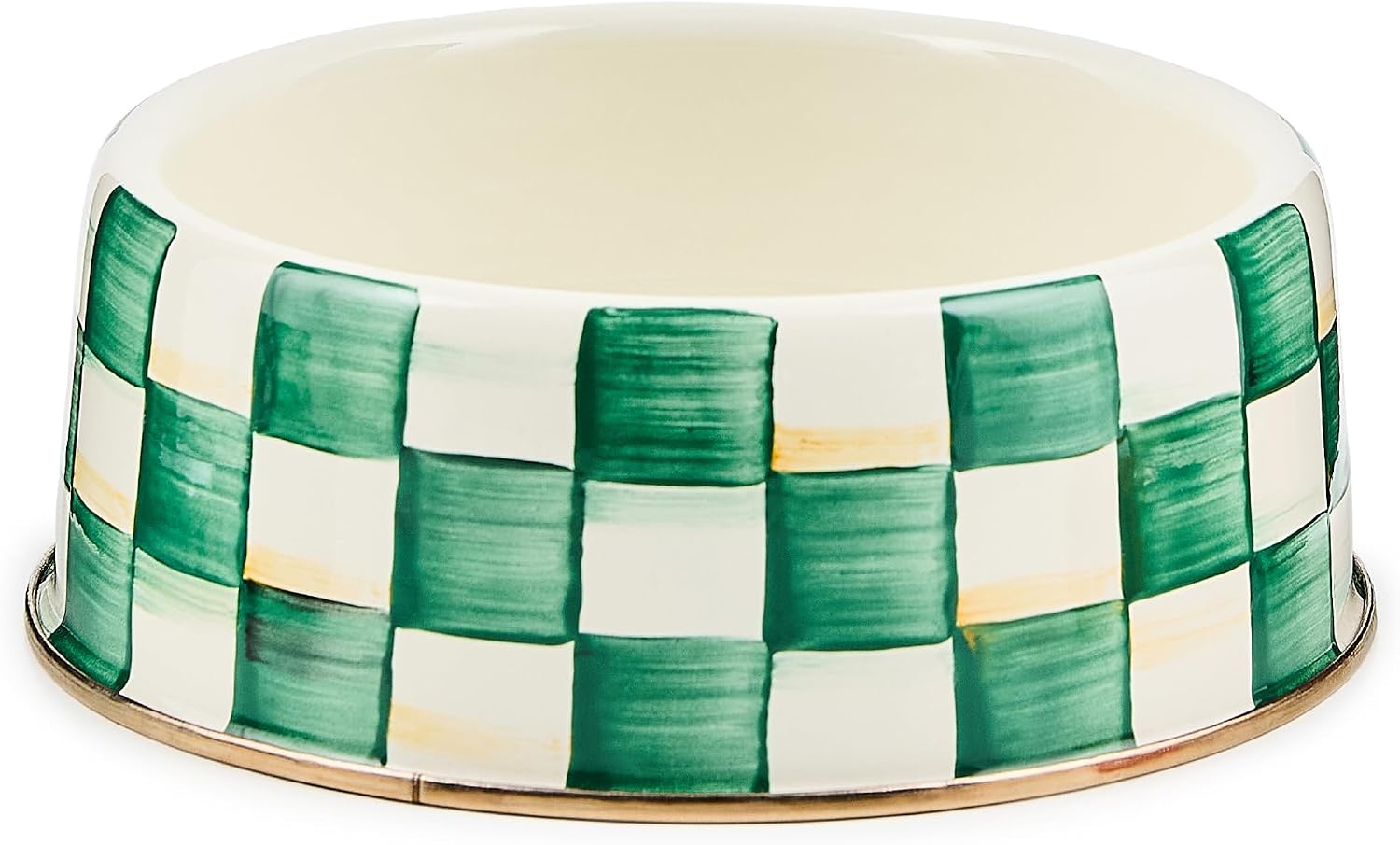 MACKENZIE-CHILDS Enamel Pet Dish, Large, Black-and-White Courtly Check | Decorative cat and dog bowl for food and water, 40-ounce capacity