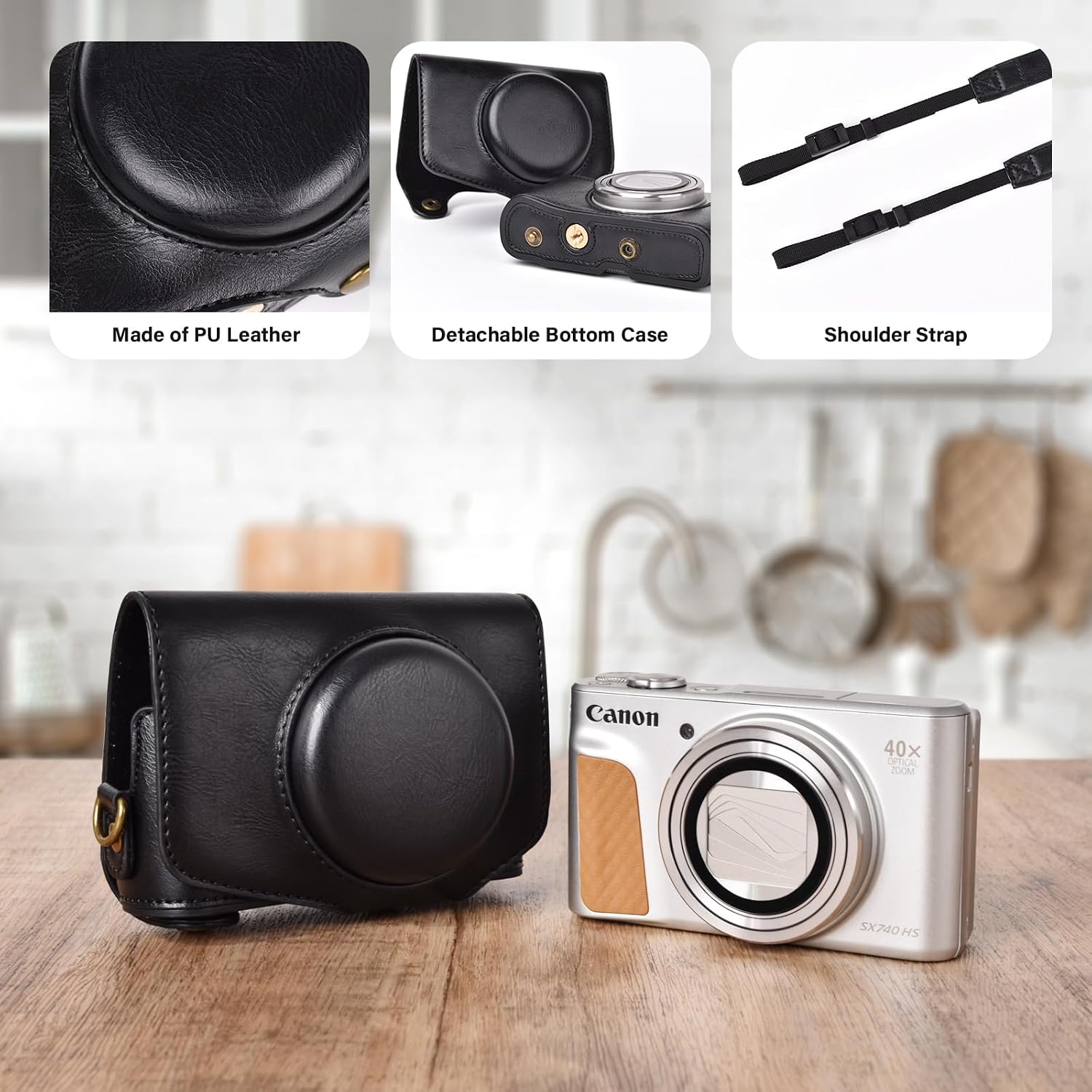 kinokoo Case for Canon PowerShot SX720 HS/SX730 HS/SX740 HS Digital Camera - PU Leather SX740 HS Protective Case Easy Carrying Bag with Adjustable Shoulder Strap - Brown