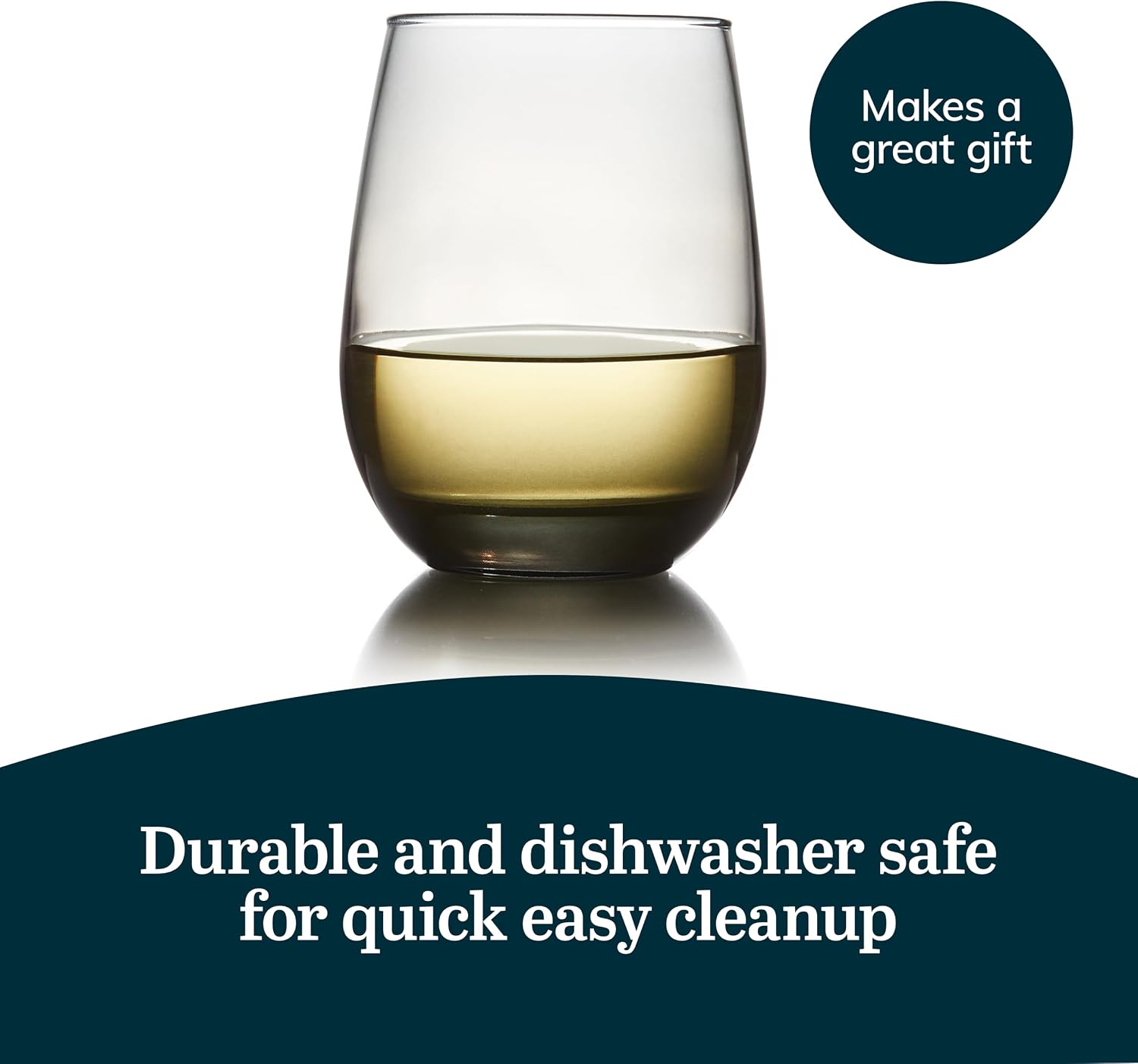 Libbey Classic Blue All-Purpose Stemless Wine Glasses Set 6, Timeless Wine Cups Set of 6, 15.25 Oz, Wine Glass Set for Dinners, Weeknights