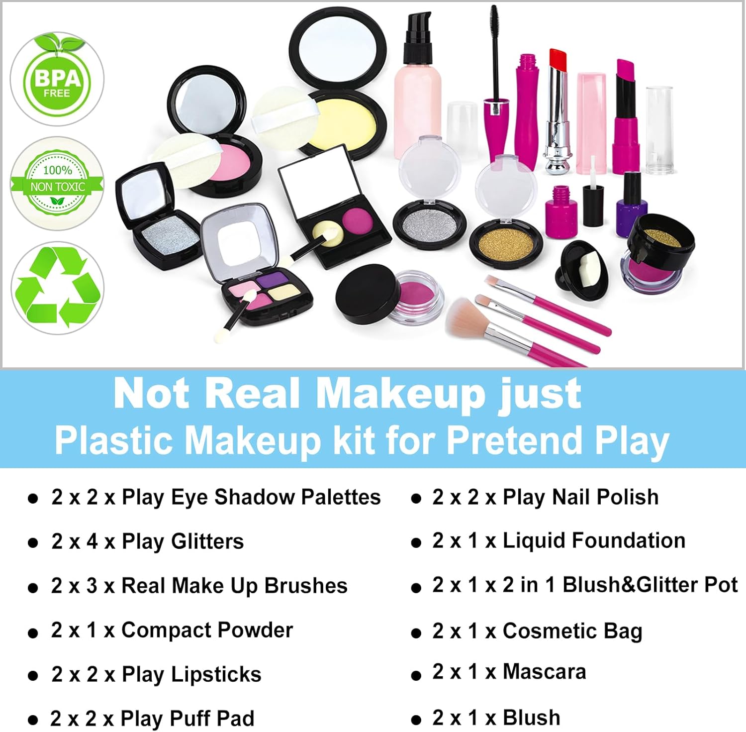 TEPSMIGO Pretend Makeup Kit for Girls, Kids Pretend Play Makeup Set - with Cosmetic Bag for Birthday Christmas