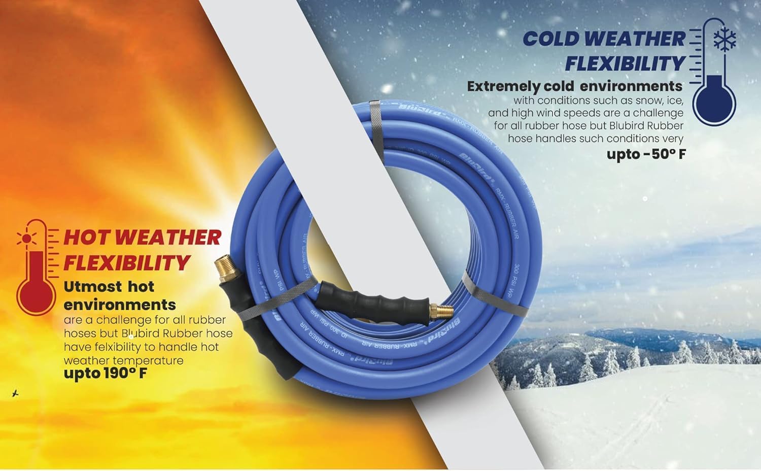 BLUBIRD BB3850 3/8" x 50' Rubber Air Hose, 100% Rubber, Lightest, Strongest, Most Flexible, 300 PSI, 50F to 190F Degrees, Ozone Resistant, High Strength Polyester Braided | High-Performance Pneumatic Hose for Automotive Construction & Industrial, Durable…