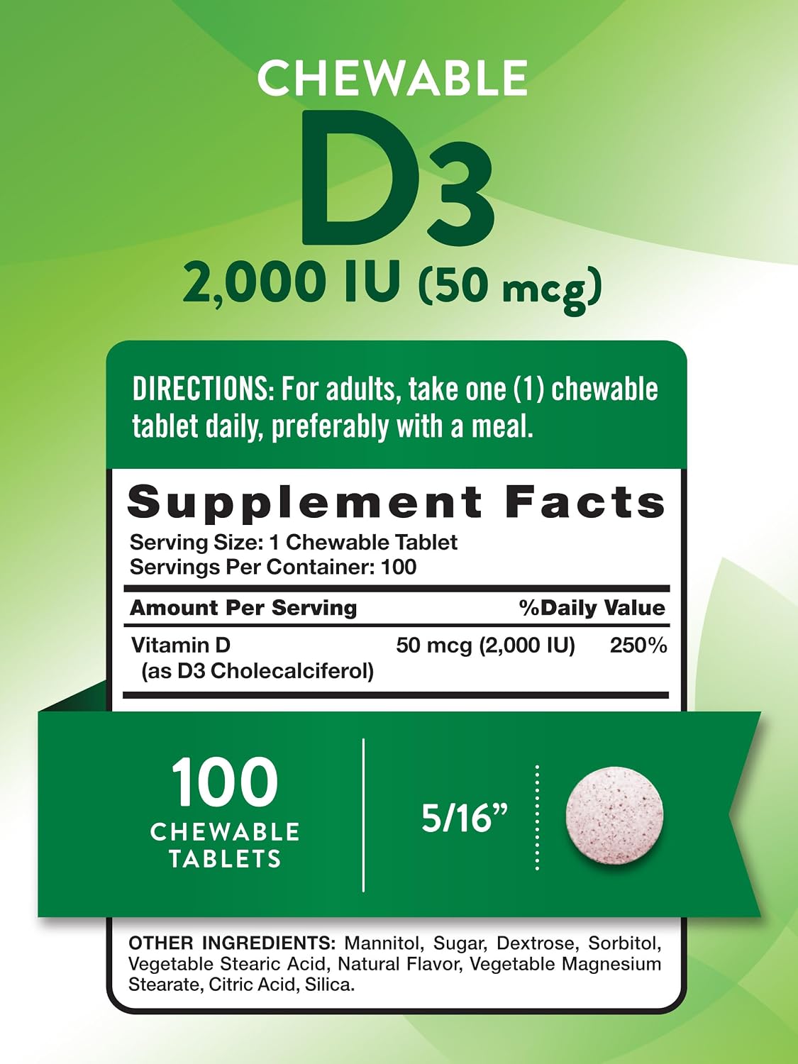 Nature's Truth Chewable Vitamin D3 | 2,000 IU | 100 Tablets