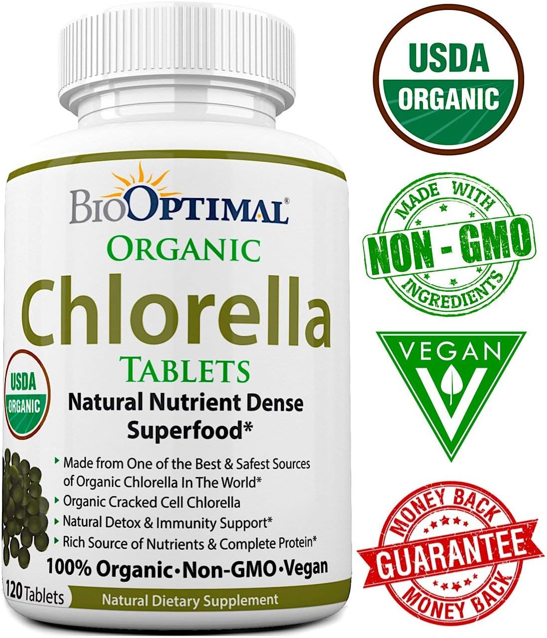 BioOptimal Chlorella Spirulina - Bundle - Organic Chorella Tablets & Organic Spirulina Tablets, 120 Count Each
