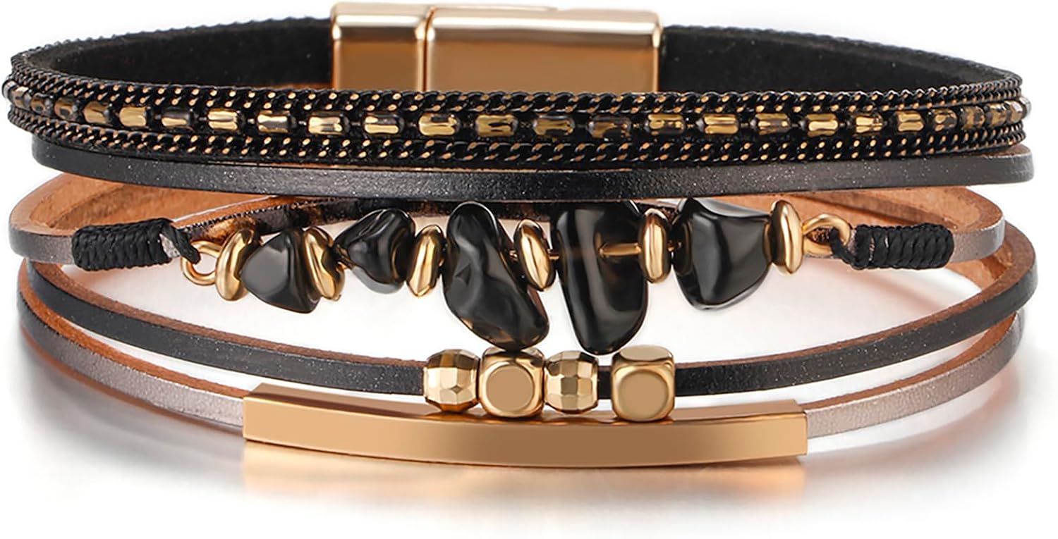 Fesciory Leather Wrap Bracelets for Women, Boho Western Layered Jewelry
