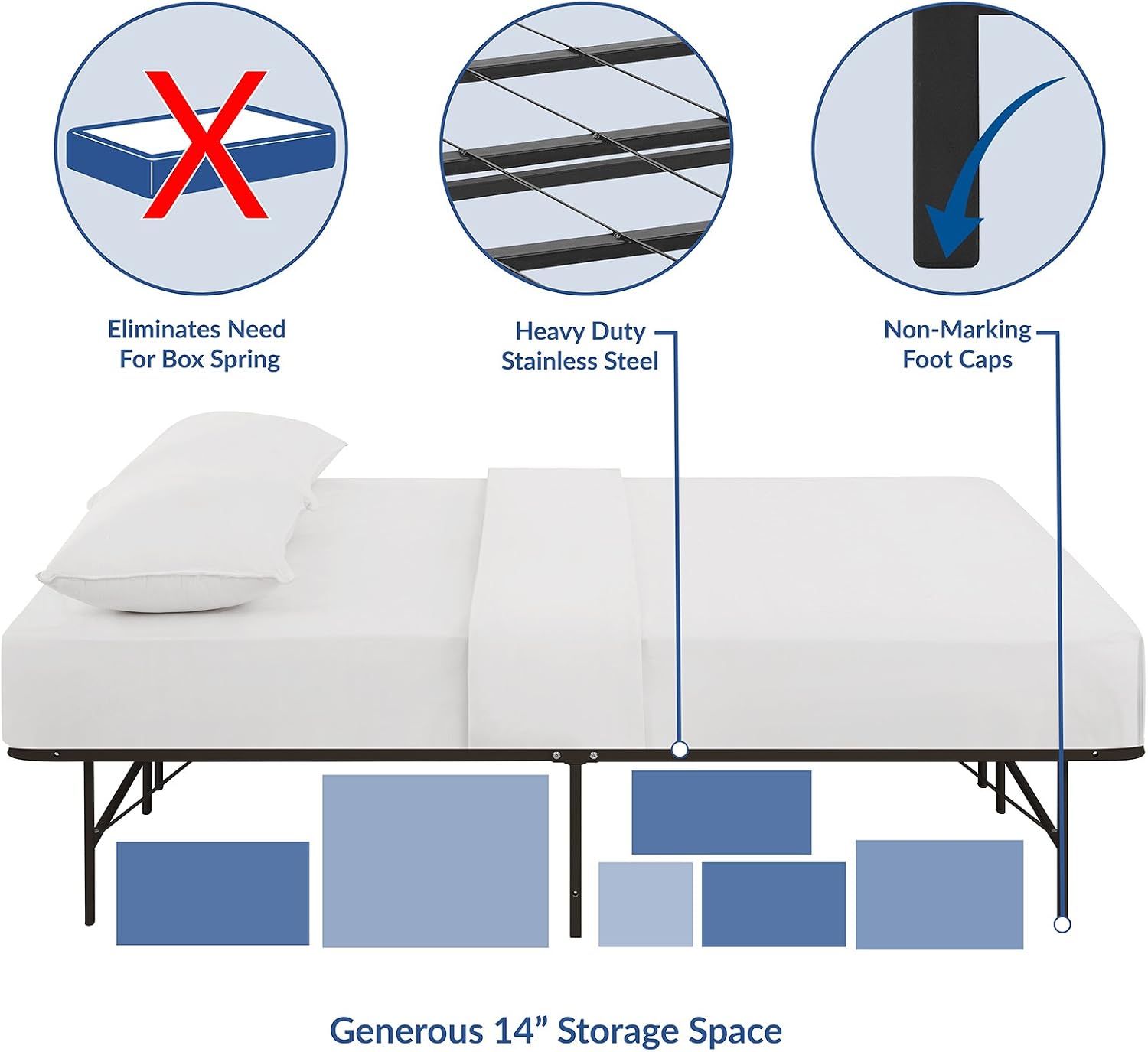 Modway Horizon Queen Bed Frame In Gray - Replaces Box Spring - Folding Metal Mattress Bed Frame