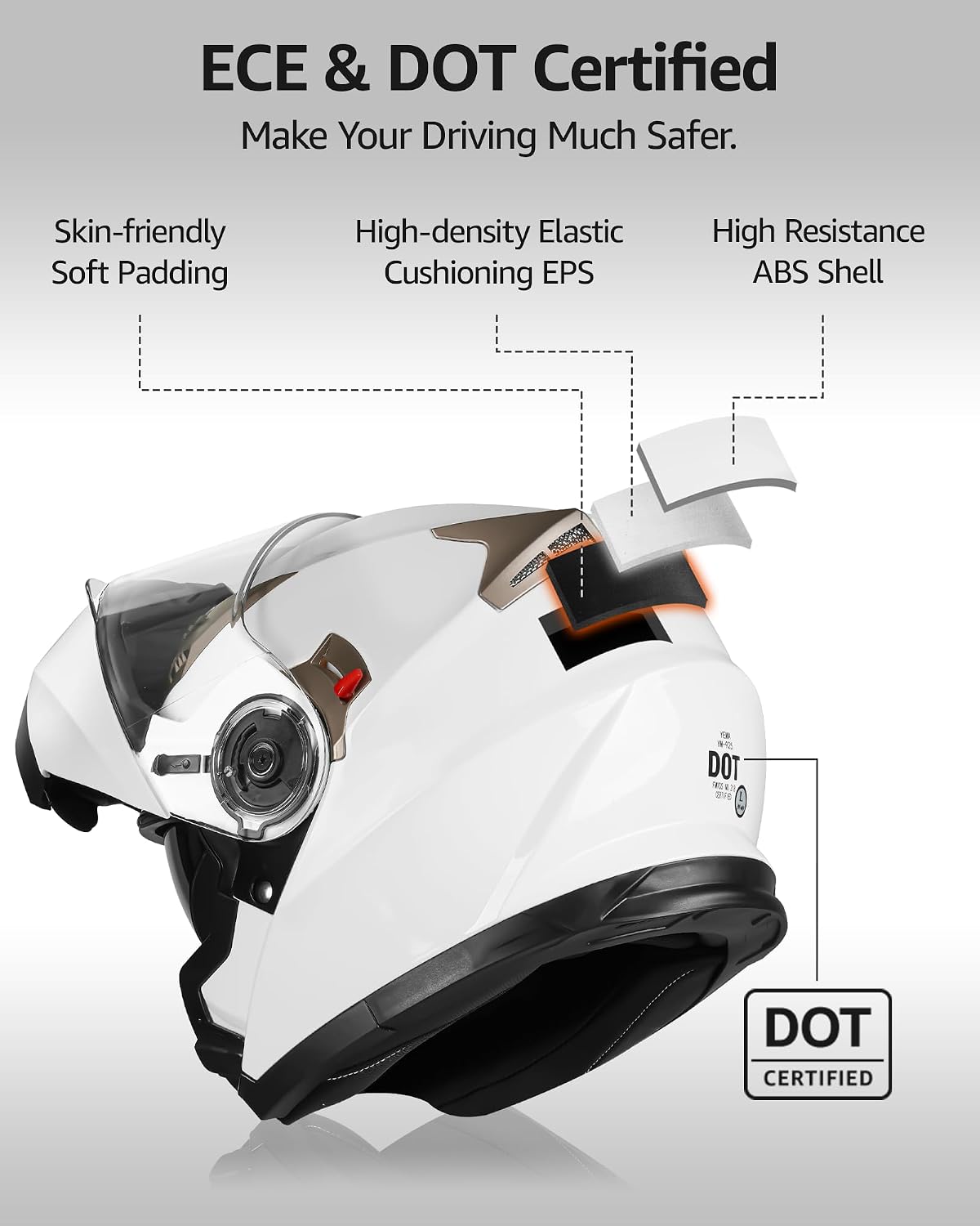 Motorcycle Modular Full Face Helmet DOT Approved - YEMA Helmet YM-925 Motorbike Casco Moto Moped Street Bike Racing Helmet with Sun Visor for Adult Youth Men and Women