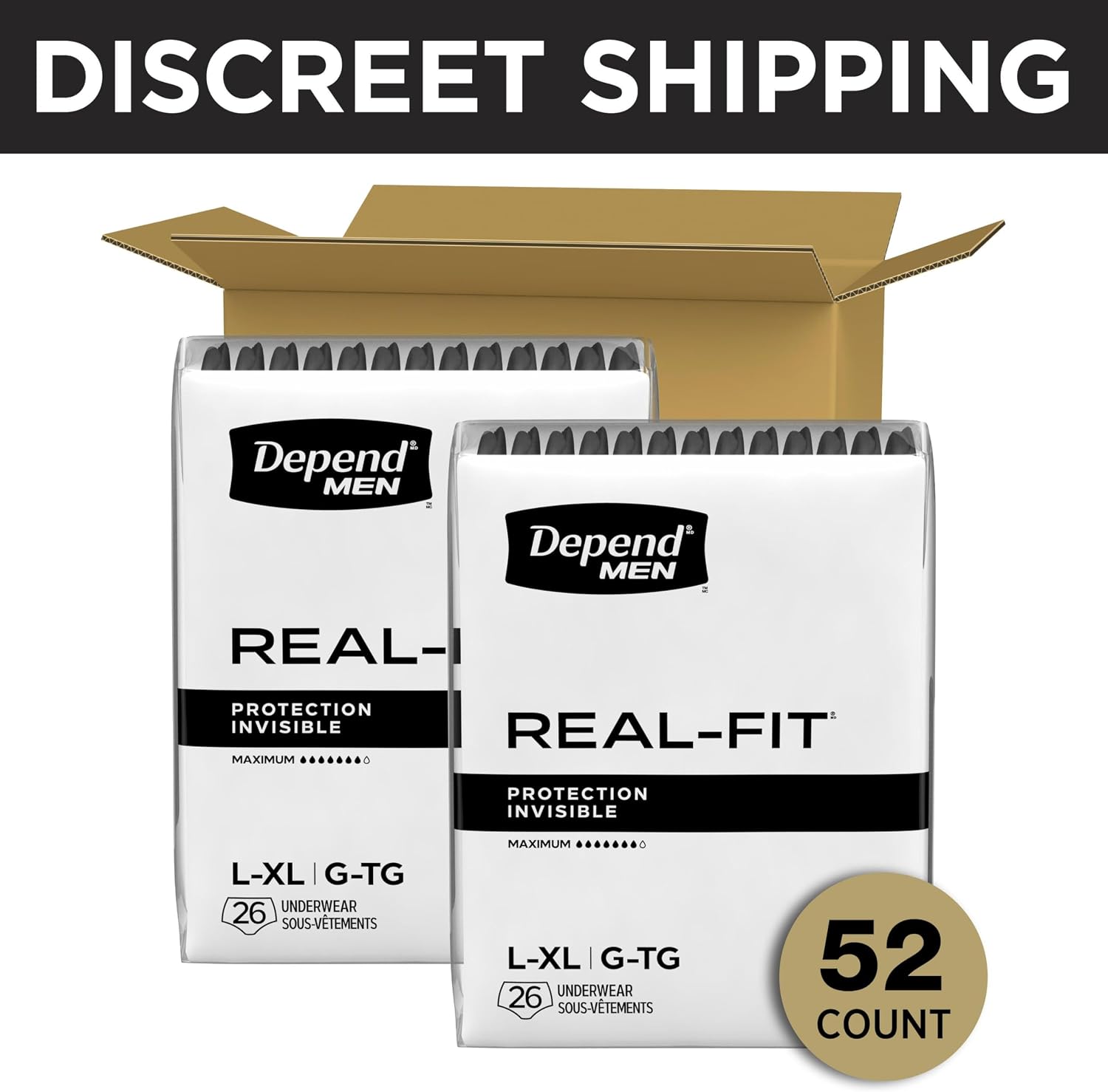 Depend Real Fit Adult Diapers, Incontinence Underwear for Men, Disposable, Maximum Absorbency, Small/Medium, Grey, 56 Count (2 Packs of 28), Packaging May Vary