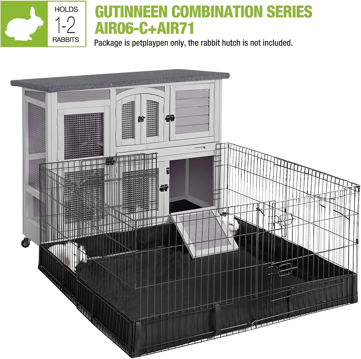 GUTINNEEN Rabbit Hutch Indoor Outdoor Bunny House Guinea Pig Cage on Wheel with Plastic Tray