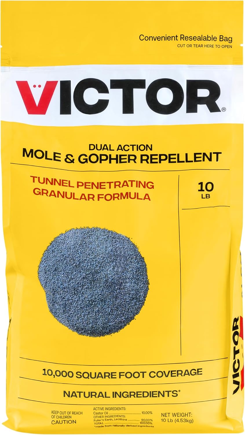 Victor Mole and Gopher Repellent, 10 lb Bag, Castor Oil Granules | Outdoor Rodent Control, Repels Moles, Gophers, Voles and Armadillos, 10