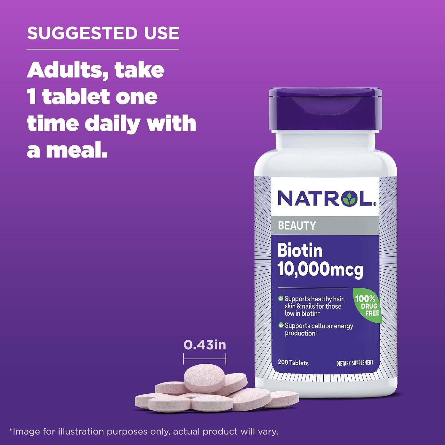 Natrol Biotin 10000mcg, 4X Faster Dissolve Supplement for Healthy Hair, Skin and Nails for Those Low in Biotin, Plus Energy Metabolism Support, 60 Tablets, Up to a 60 Day Supply