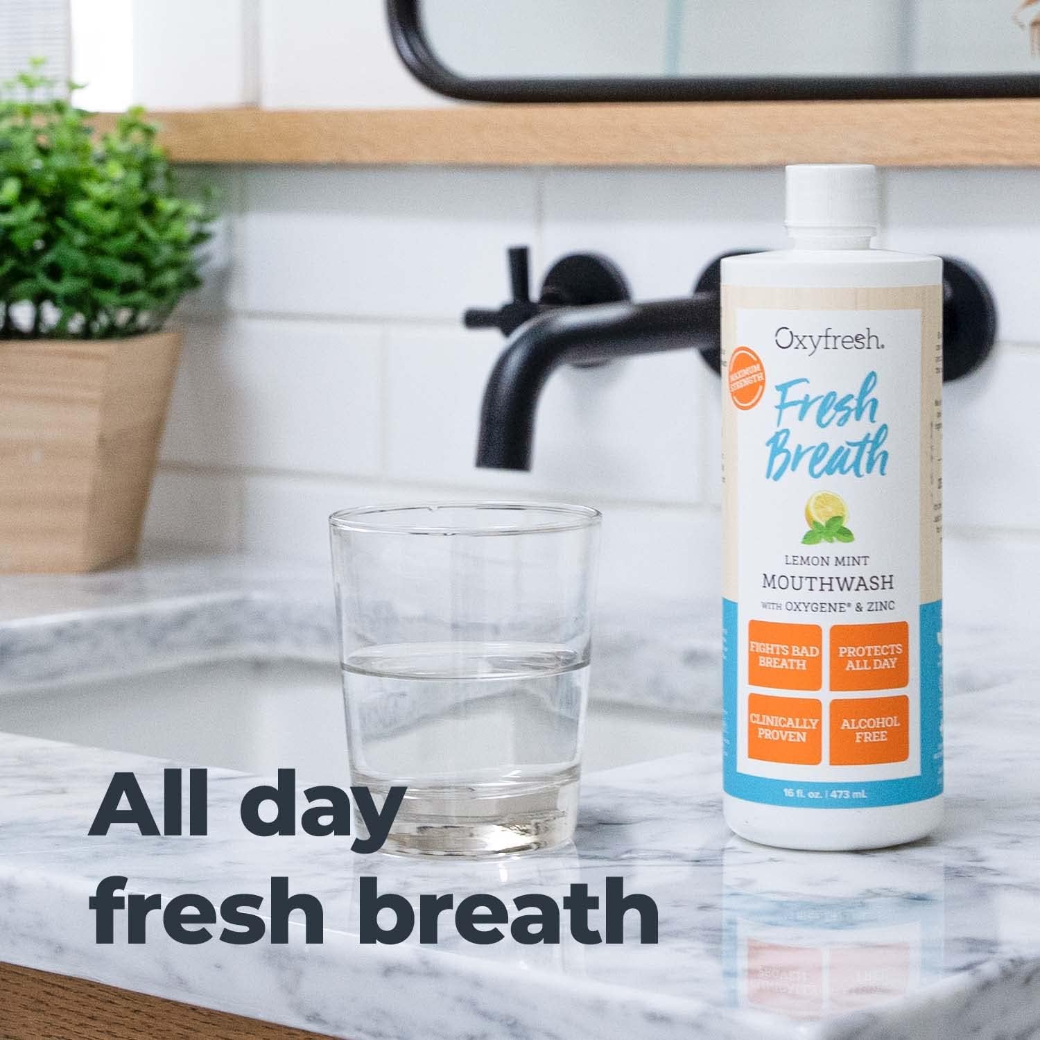 Oxyfresh Lemon Mint Fresh Breath Mouthwash – Bad Breath Treatment – SLS & Fluoride Free – Alcohol Free, Gentle Nonburning with Xylitol & Essential Oils – 16 Fl Oz | Refreshing Oral Rinse for Bad Breath – Alcohol Free, Gentle Non Burning Mouthwash with Xy…