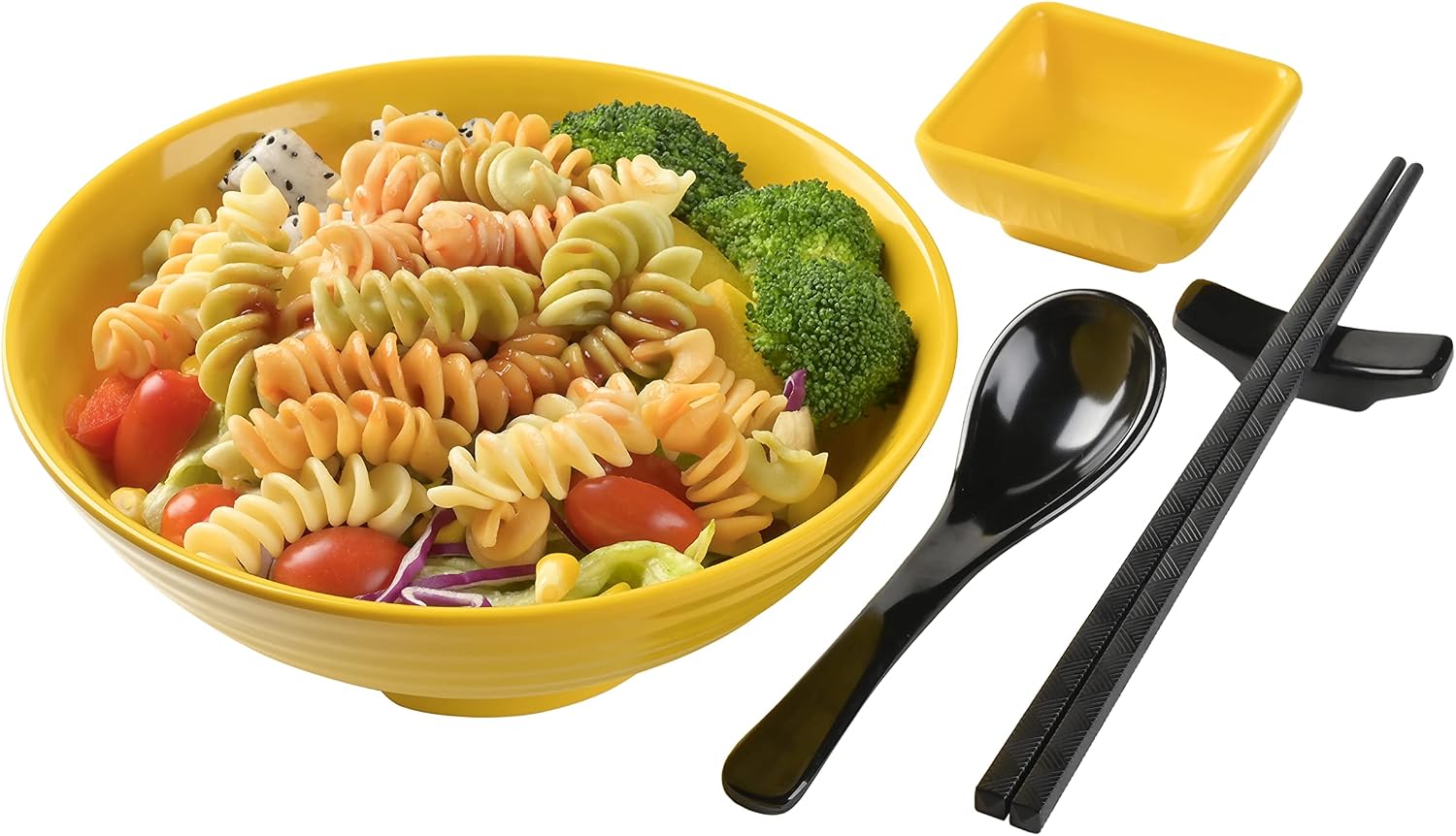 Unbreakable Ramen Bowl Set with Chopsticks and Spoon: 2 large Japanese Style Melamine Ramen Bowls