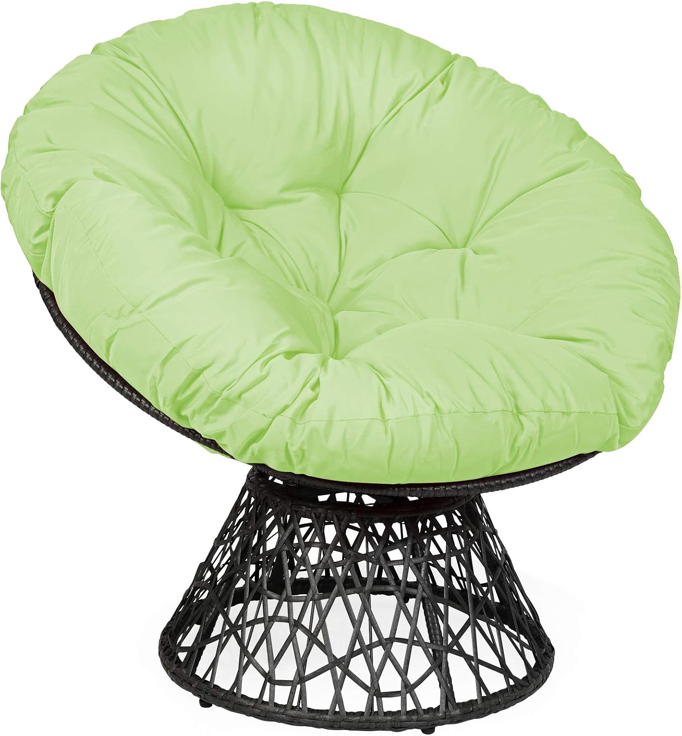 Tangkula Papasan Chair Rattan Ergonomic Chair w/ 360-degree Swivel and Soft Cushion, Solid Structure & Stable Base, Ideal for Garden, Balcony
