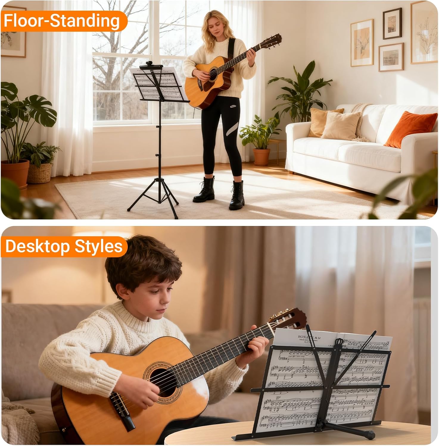 IRONTREE Sheet Music Stand with Clamp and Carrying Bag - 2 in 1 Dual-Use Desktop Book Stand, Portable and Lightweight