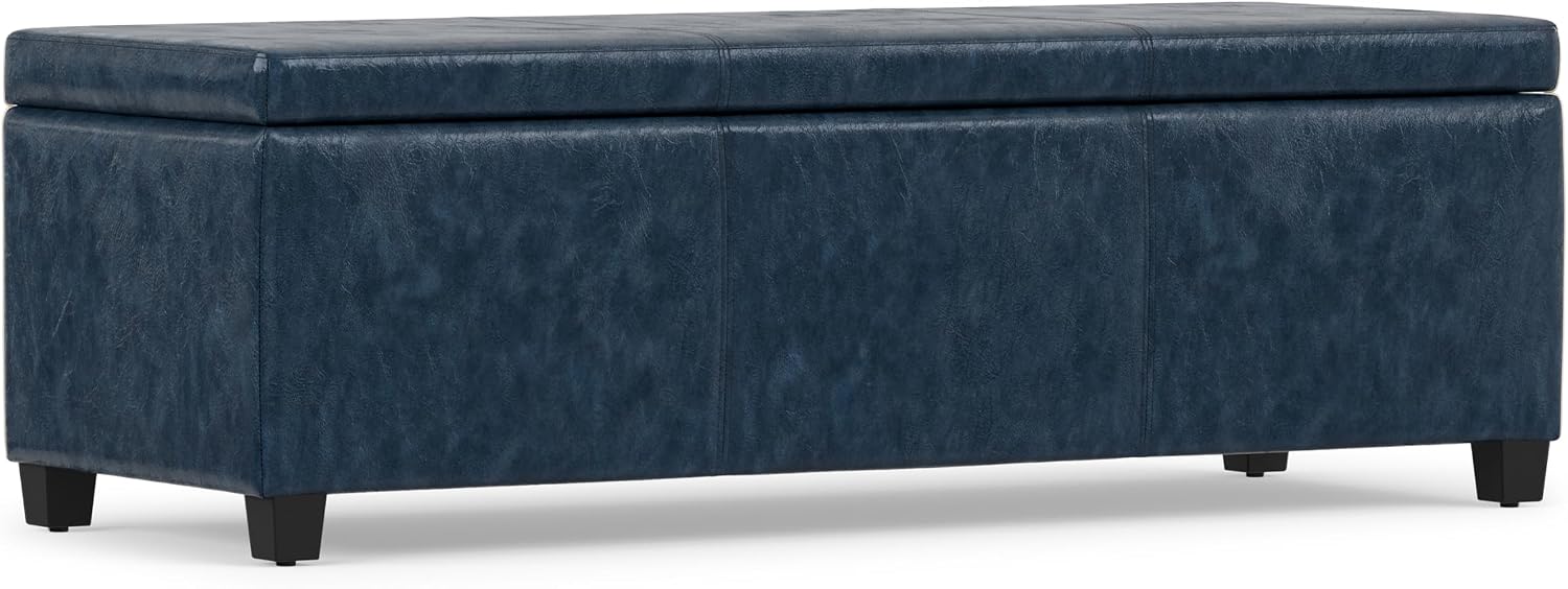 SIMPLIHOME Avalon 48" Wide Vegan Leather Storage Ottoman in Brown
