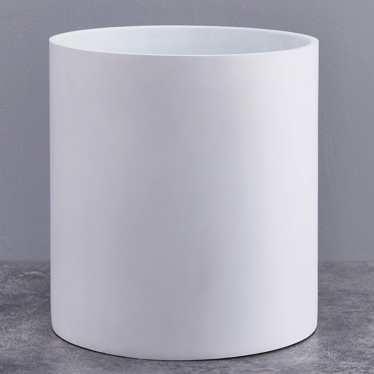 FaithLand 14 Inch Fiberstone Planter - Lightweight Modern Cylinder Plant Pot with Drainage Hole & Plug, Indoor Outdoor Use, Matte White