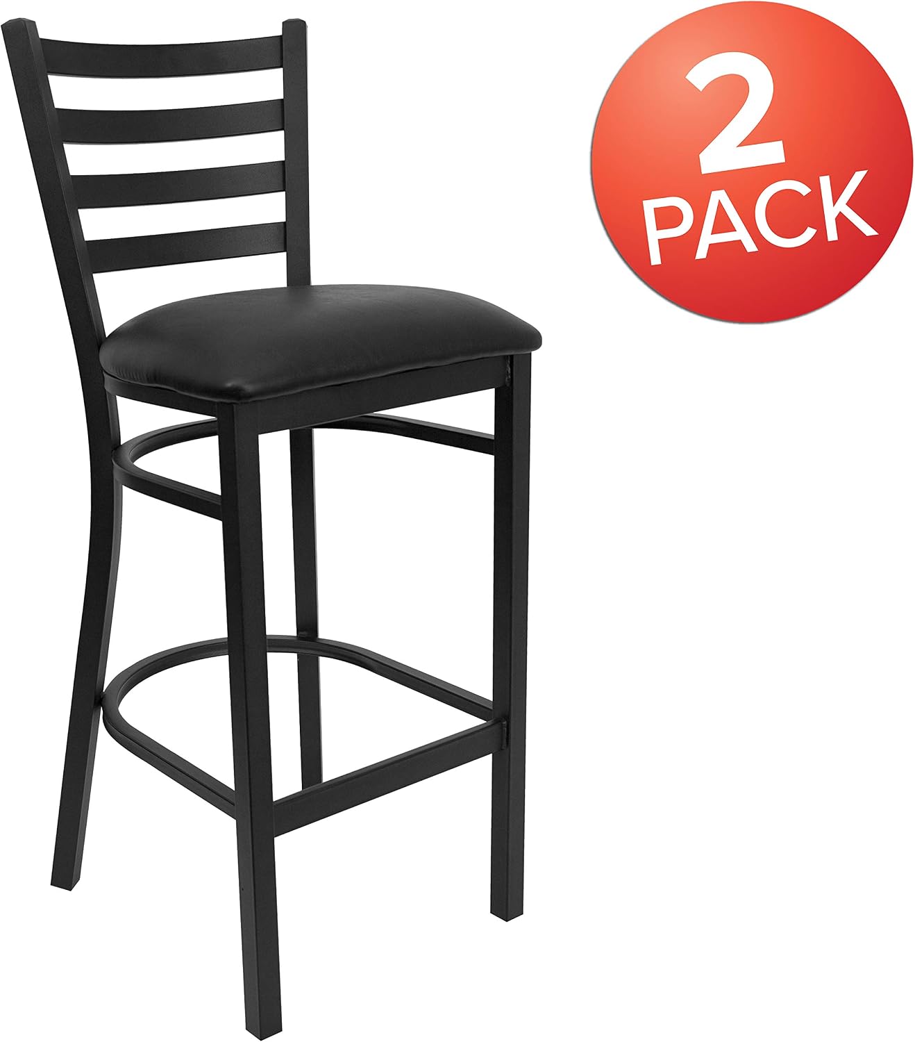 Flash Furniture Hercules Series Ladder Back Metal Restaurant Barstool, Modern Upholstered Armless Bar Height Chair for Restaurants and Kitchens, Black | Vinyl Upholstery, Durable Construction, Commercial Use